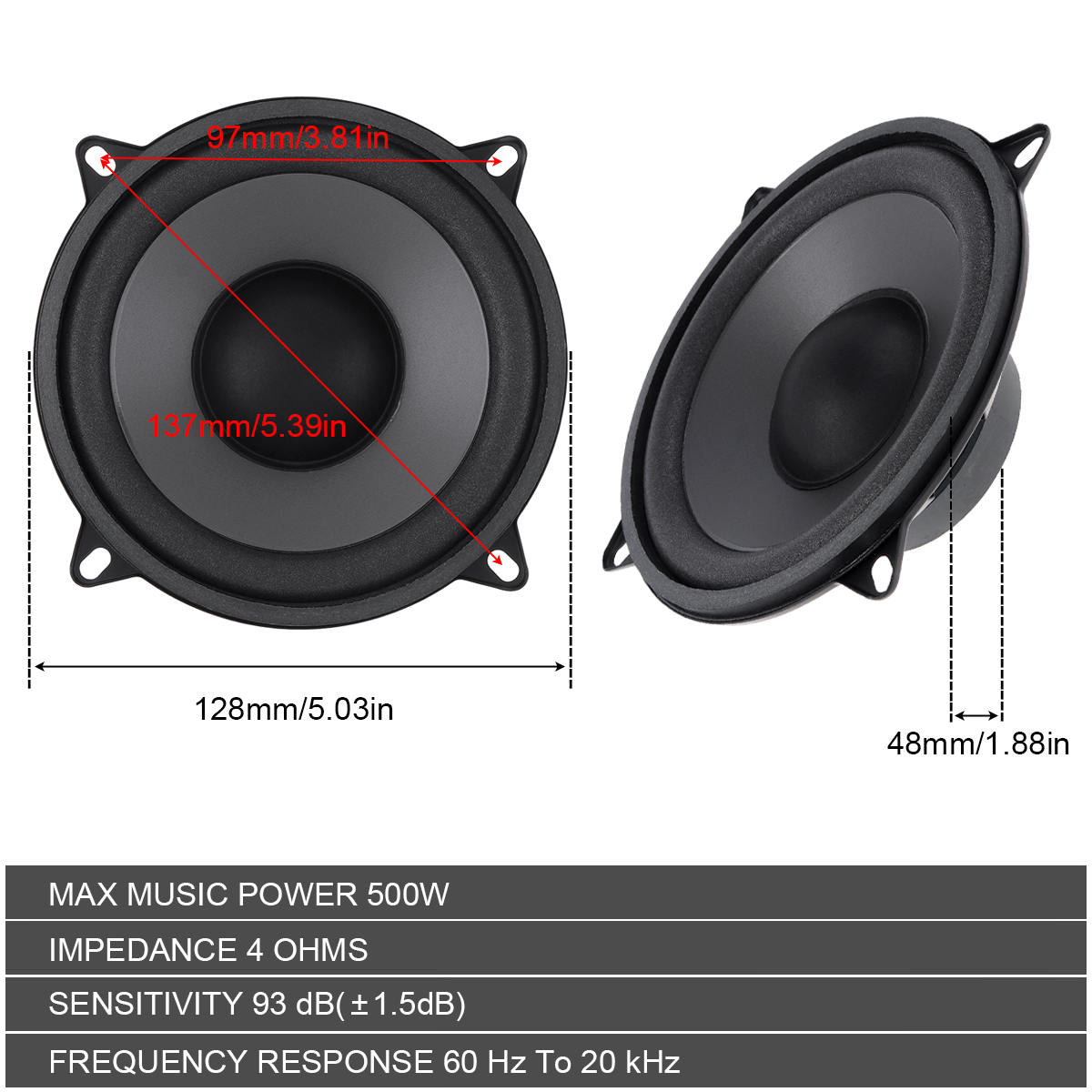 5 Polegada 400w / 500w 2 vias  - Car Accessories Sound System avaliação e preço